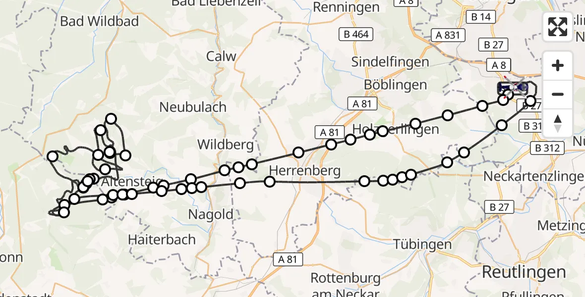 Flugroute Polizeihubschrauber Flughafen Stuttgart - Flughafen Stuttgart, 05 Juni 2026, 02:03