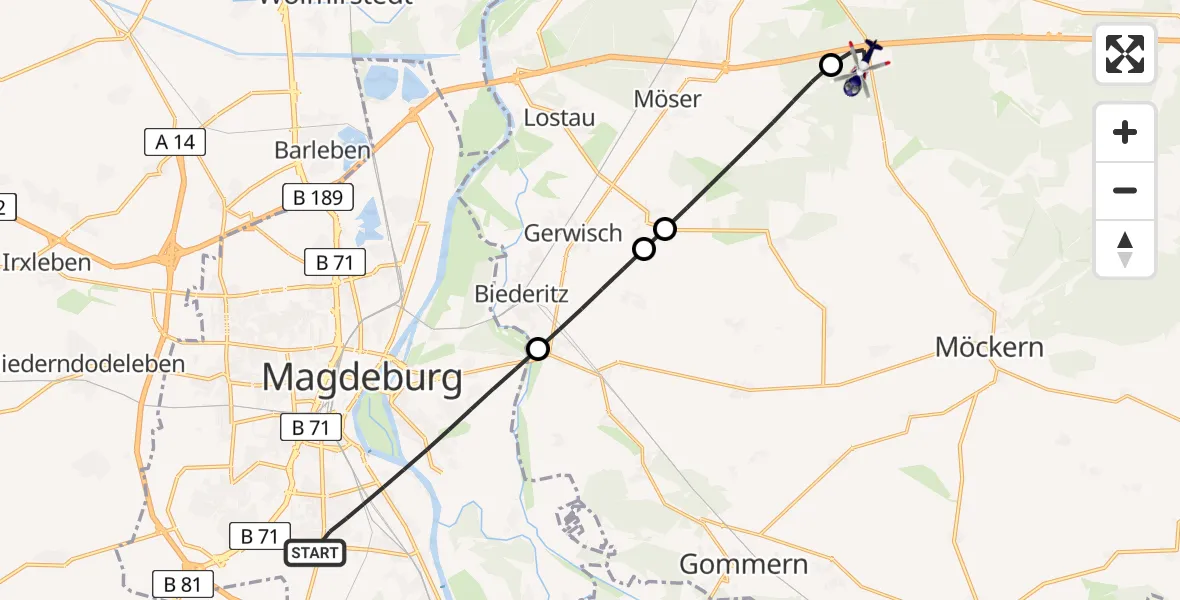 Flugroute Polizeihubschrauber Magdeburg - Burg, 05 Juni 2026, 05:35