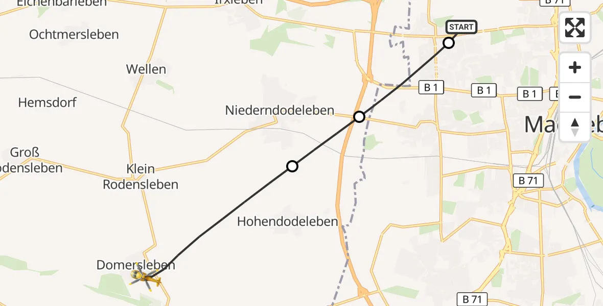 Flugroute Rettungshubschrauber Magdeburg Hospital - Wanzleben-Börde, 05 Juni 2026, 05:38