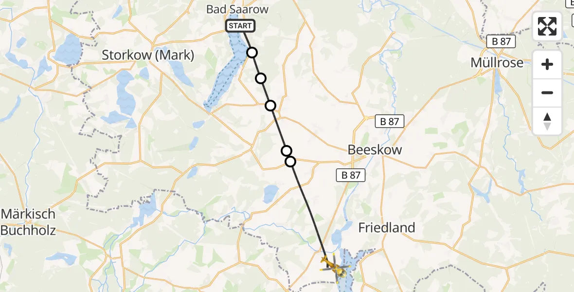 Flugroute Rettungshubschrauber Bad Saarow - Tauche, 05 Juni 2026, 05:49