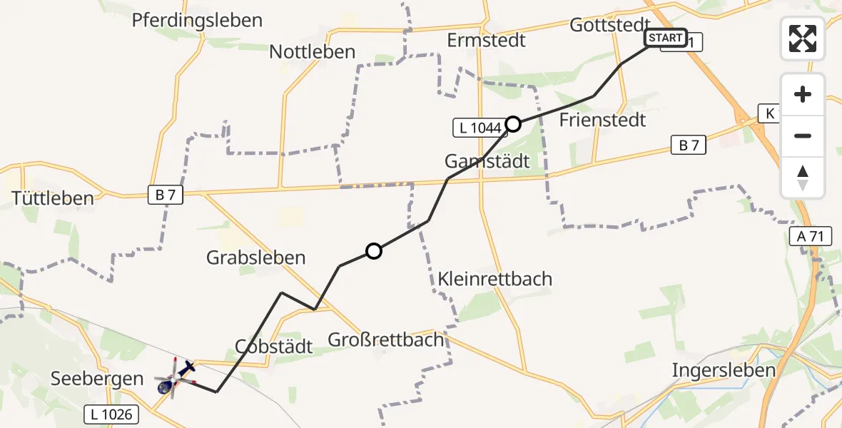 Flugroute Polizeihubschrauber Erfurt - Drei Gleichen, 05 Juni 2026, 05:50