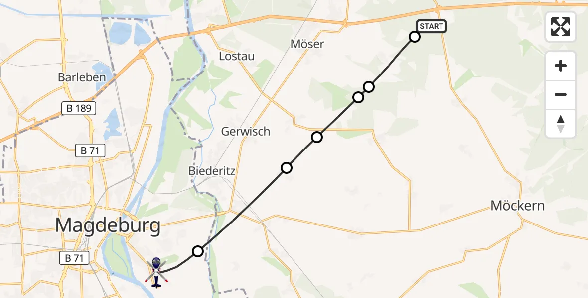 Flugroute Polizeihubschrauber Burg - Magdeburg, 05 Juni 2026, 05:58
