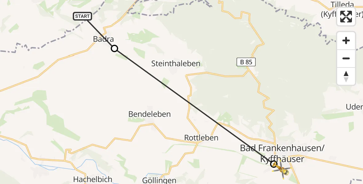 Flugroute Rettungshubschrauber Heringen/Helme - Bad Frankenhausen/Kyffhäuser, 05 Juni 2026, 06:02