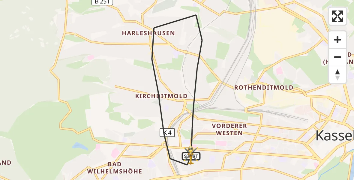 Flugroute Rettungshubschrauber Kassel - Kassel, 05 Juni 2026, 06:21