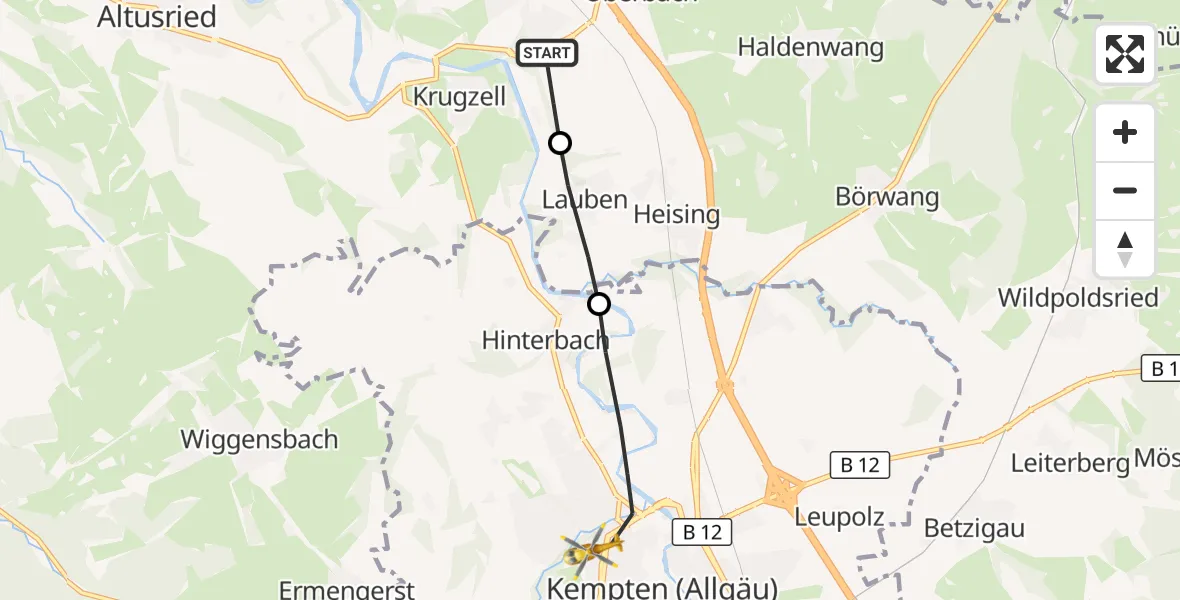 Flugroute Rettungshubschrauber Dietmannsried - Kempten (Allgäu), 05 Juni 2026, 06:21