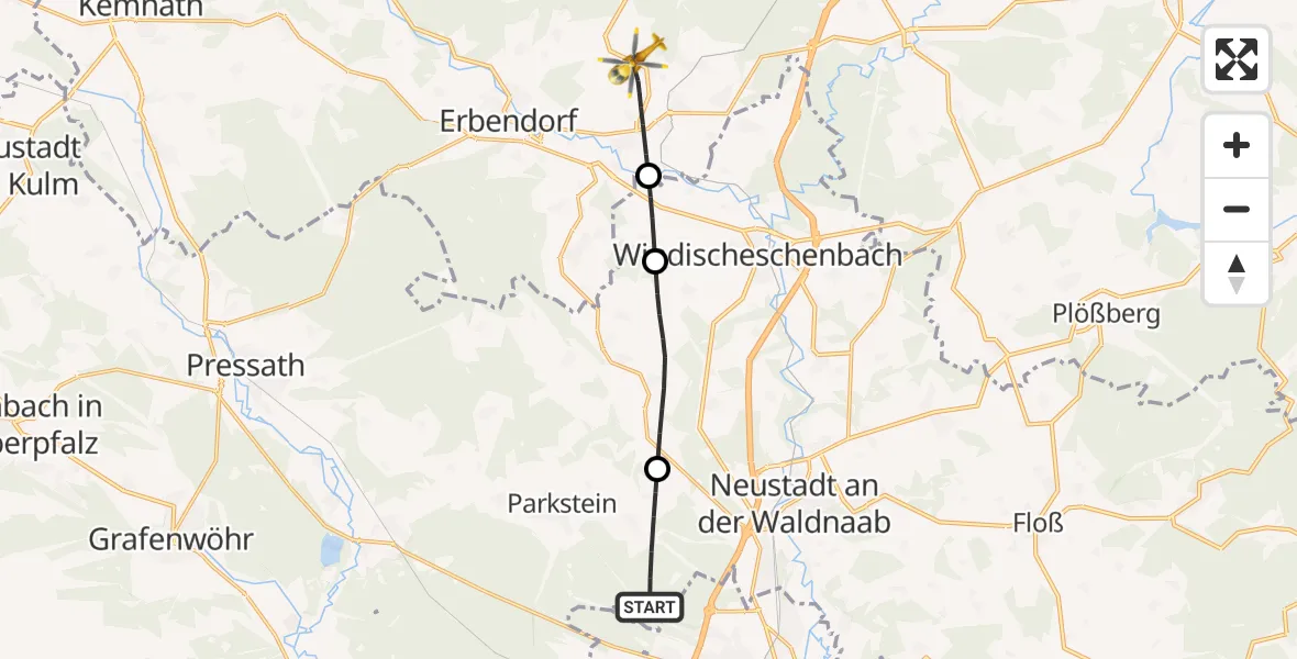 Flugroute Rettungshubschrauber Altenstadt a.d.Waldnaab - Krummennaab, 05 Juni 2026, 06:25