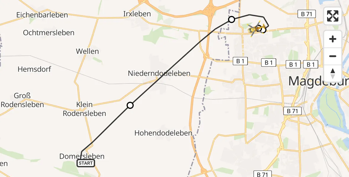 Flugroute Rettungshubschrauber Wanzleben-Börde - Magdeburg Hospital, 05 Juni 2026, 06:27