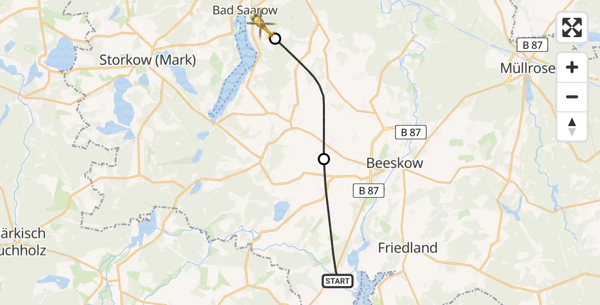 Flugroute Rettungshubschrauber Tauche - Bad Saarow, 05 Juni 2026, 06:46