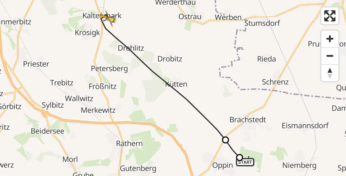 Flugroute Rettungshubschrauber Halle-Oppin Flugplatz - Petersberg, 05 Juni 2026, 06:47