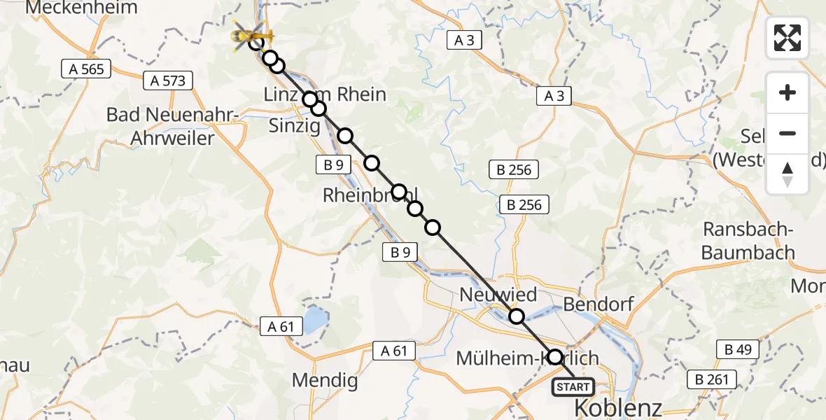 Flugroute Rettungshubschrauber Koblenz - Remagen, 05 Juni 2026, 07:03