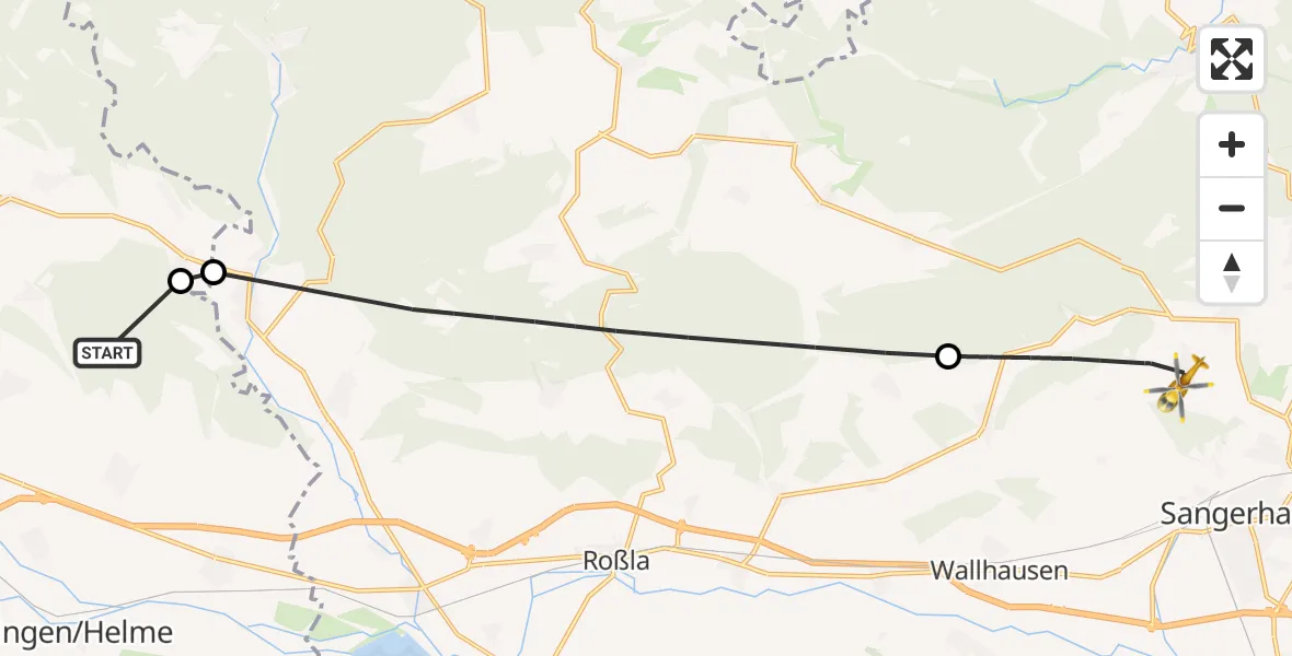 Flugroute Rettungshubschrauber Urbach - Sangerhausen, 05 Juni 2026, 07:08