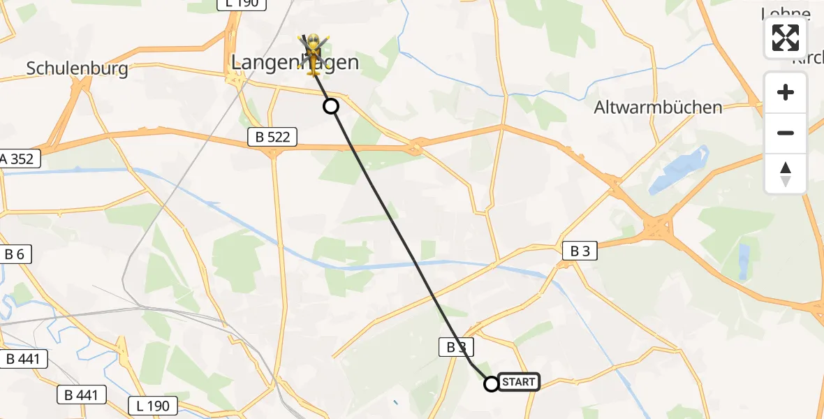 Flugroute Rettungshubschrauber Hannover Luftrettung Hubschrauberlandeplatz (Christoph 4) - Langenhagen, 05 Juni 2026, 07:09