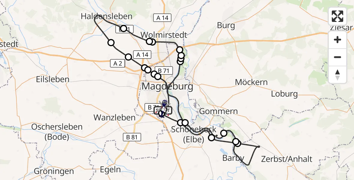 Flugroute Polizeihubschrauber Magdeburg City Flugplatz - Magdeburg City Flugplatz, 05 Juni 2026, 07:14