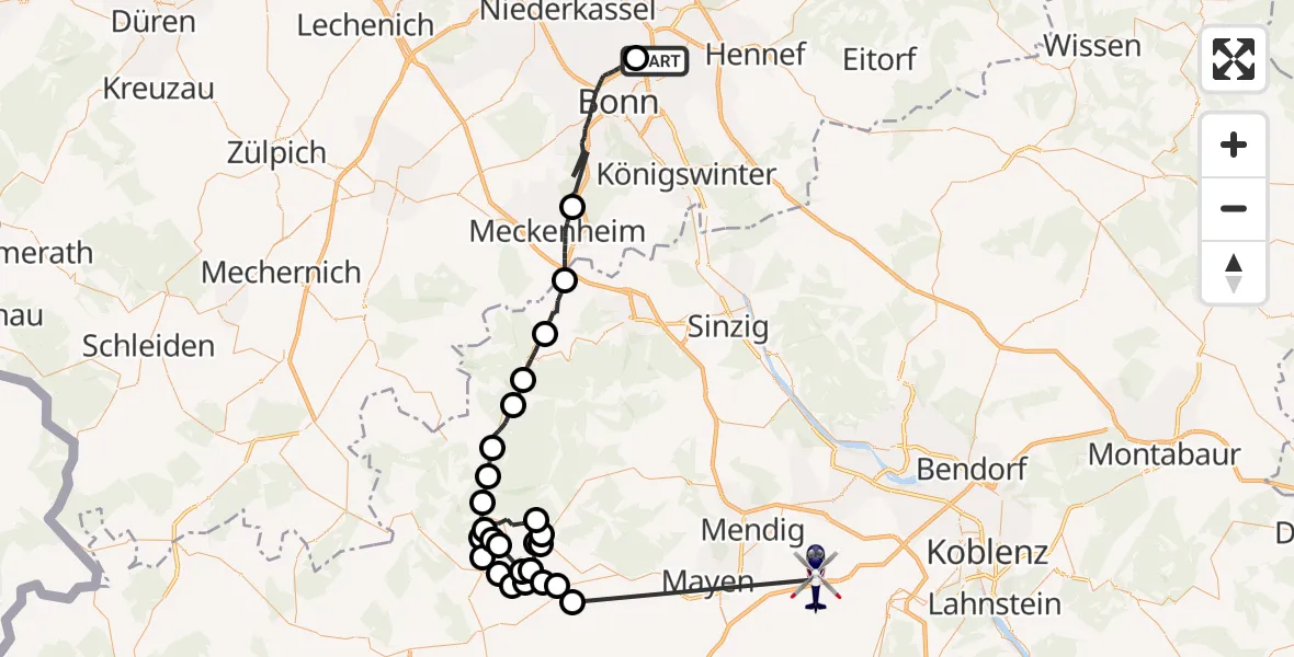Flugroute Polizeihubschrauber Sankt Augustin - Ochtendung, 05 Juni 2026, 07:25
