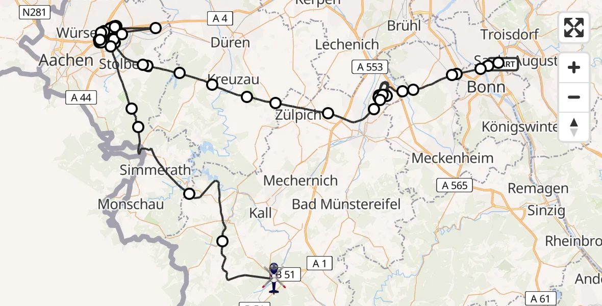 Flugroute Polizeihubschrauber Sankt Augustin - Dahlem, 05 Juni 2026, 07:26