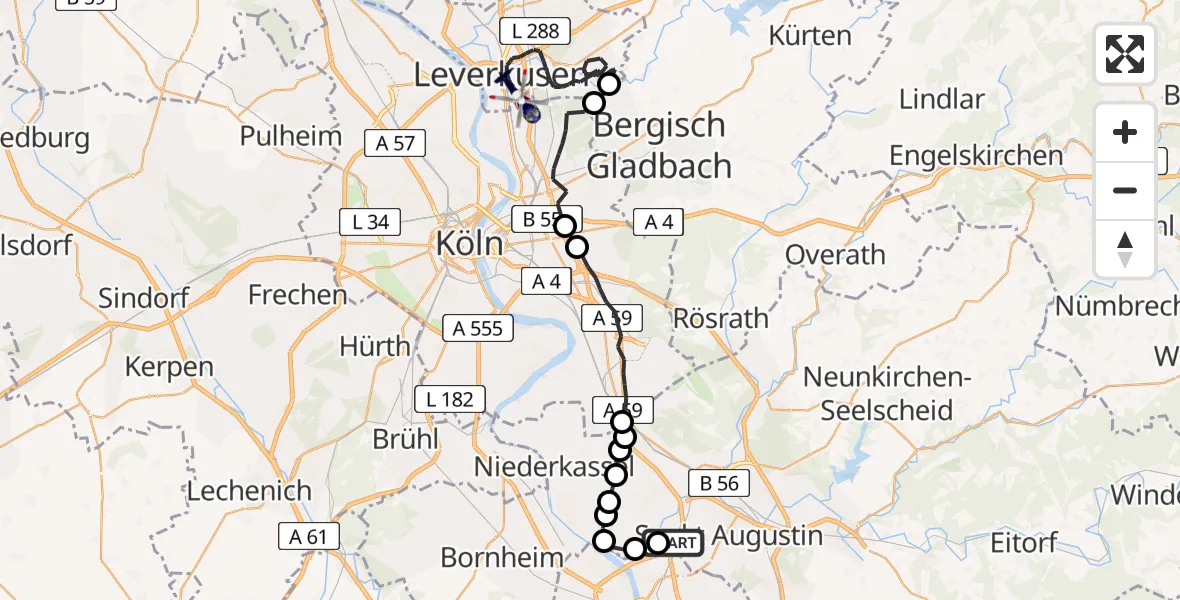 Flugroute Polizeihubschrauber Sankt Augustin - Leverkusen, 05 Juni 2026, 07:29