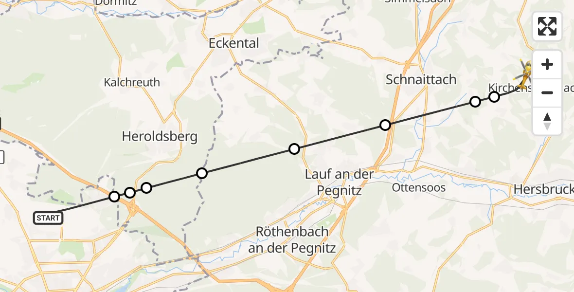 Flugroute Ambulanzhubschrauber Flughafen Nuremberg - Kirchensittenbach, 05 Juni 2026, 07:33