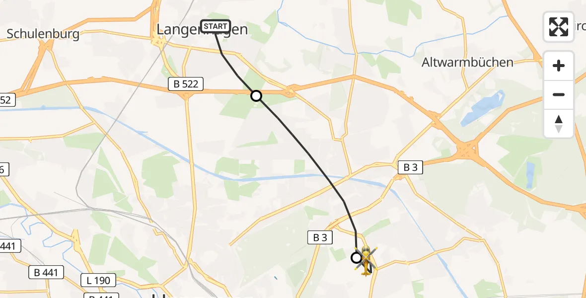 Flugroute Rettungshubschrauber Langenhagen - Hannover Luftrettung Hubschrauberlandeplatz (Christoph 4), 05 Juni 2026, 07:41