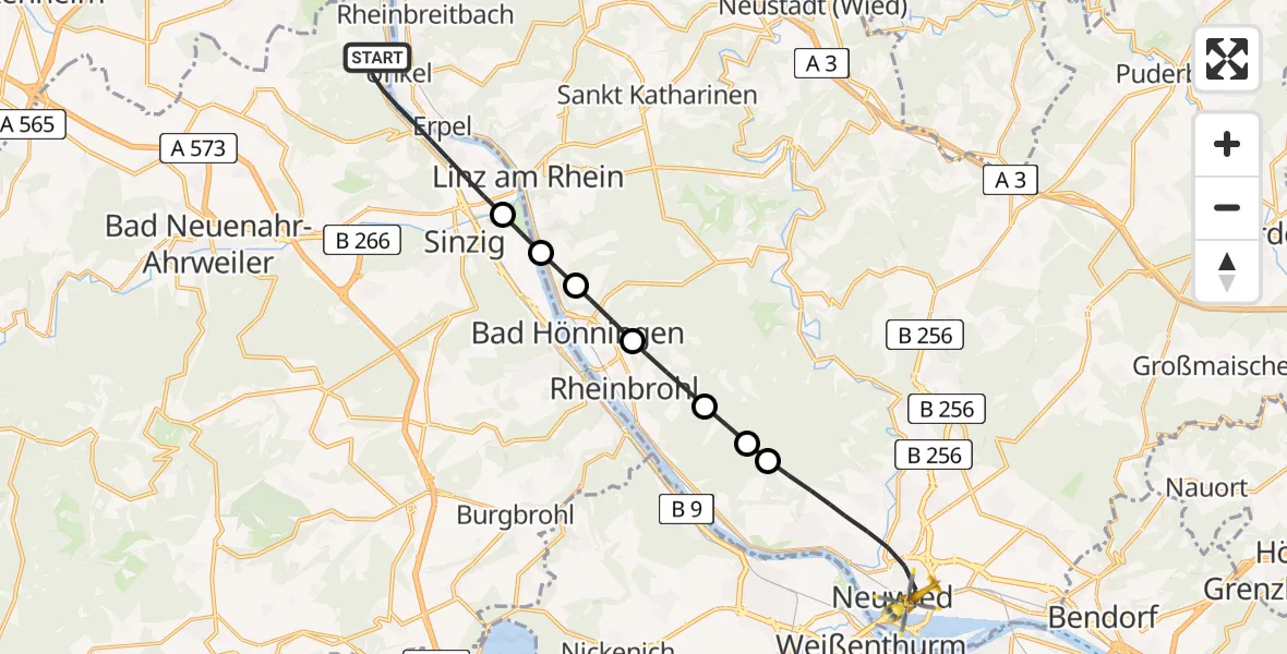 Flugroute Rettungshubschrauber Remagen - Neuwied, 05 Juni 2026, 07:43