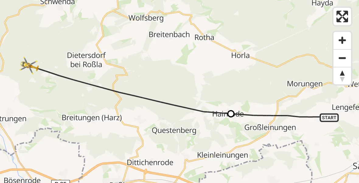 Flugroute Rettungshubschrauber Sangerhausen - Südharz, 05 Juni 2026, 07:45