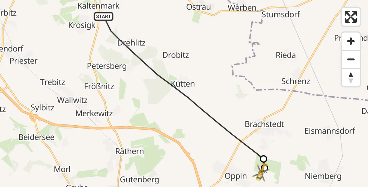 Flugroute Rettungshubschrauber Petersberg - Halle-Oppin Flugplatz, 05 Juni 2026, 07:45