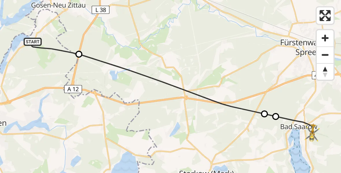 Flugroute Rettungshubschrauber Königs Wusterhausen - Bad Saarow, 05 Juni 2026, 07:47