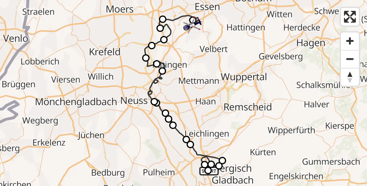 Flugroute Polizeihubschrauber Köln - Essen, 05 Juni 2026, 08:01