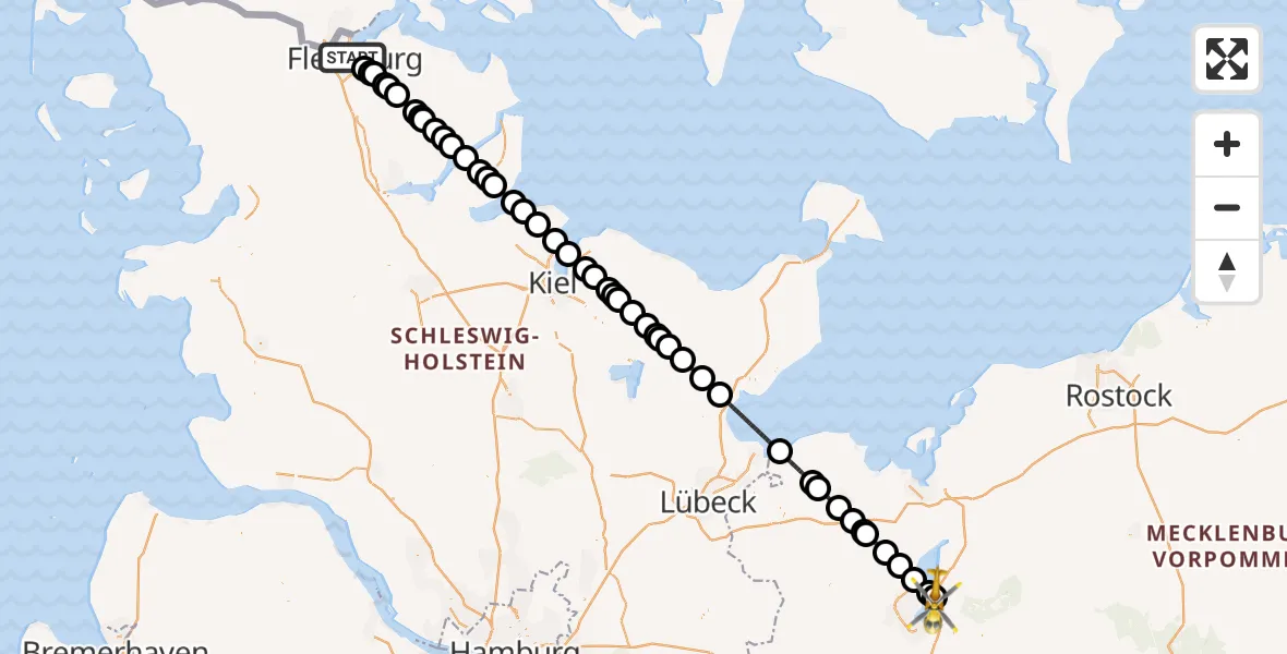 Flugroute Ambulanzhubschrauber Flensburg - Leezen, 05 Juni 2026, 08:06