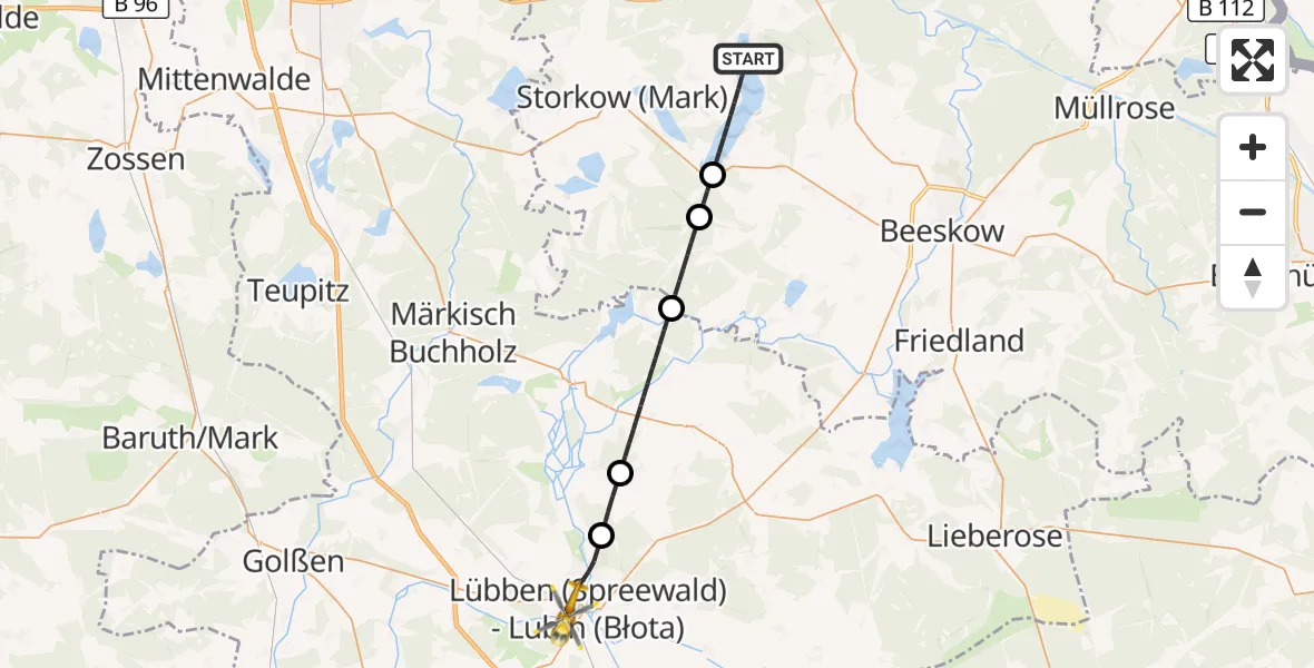 Flugroute Rettungshubschrauber Bad Saarow - Lübben (Spreewald), 05 Juni 2026, 08:17