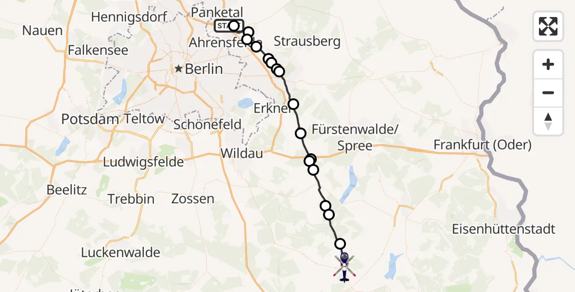 Flugroute Polizeihubschrauber Bernau bei Berlin - Märkische Heide, 05 Juni 2026, 08:18