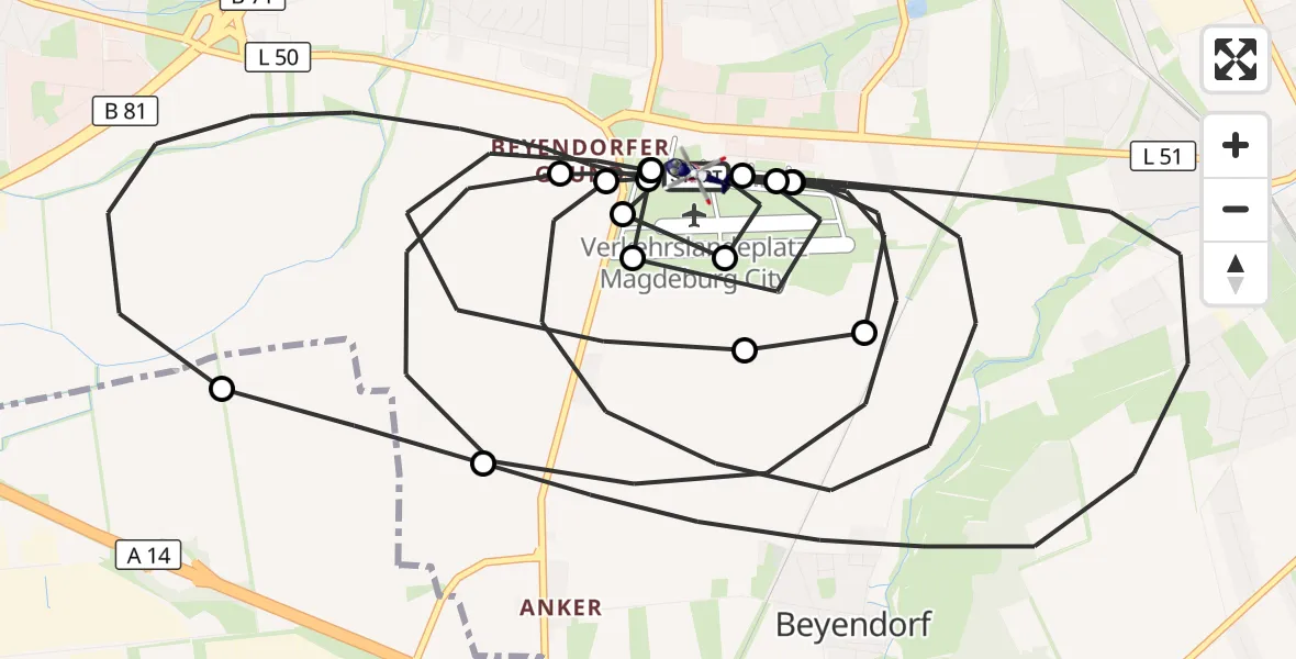 Flugroute Polizeihubschrauber Magdeburg City Flugplatz - Magdeburg City Flugplatz, 05 Juni 2026, 08:22
