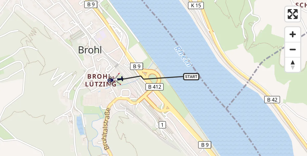 Flugroute Polizeihubschrauber Brohl-Lützing - Brohl-Lützing, 05 Juni 2026, 08:25
