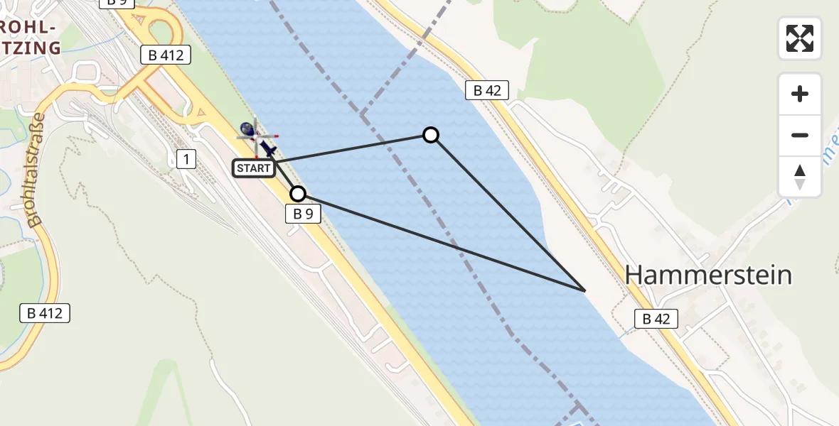 Flugroute Polizeihubschrauber Brohl-Lützing - Brohl-Lützing, 05 Juni 2026, 08:30