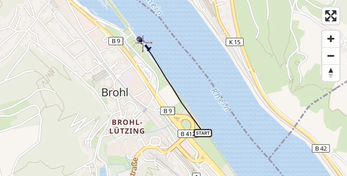 Flugroute Polizeihubschrauber Brohl-Lützing - Brohl-Lützing, 05 Juni 2026, 08:33