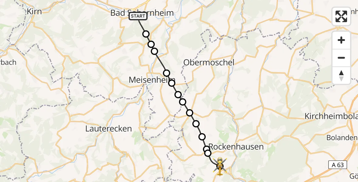 Flugroute Rettungshubschrauber Bad Sobernheim - Imsweiler UL, 05 Juni 2026, 08:40