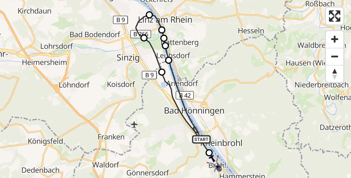 Flugroute Polizeihubschrauber Bad Breisig - Brohl-Lützing, 05 Juni 2026, 08:41
