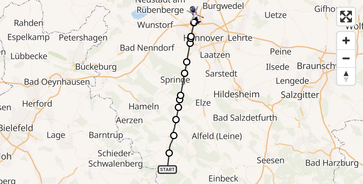 Flugroute Polizeihubschrauber Bevern - Flughafen Hannover, 05 Juni 2026, 08:43