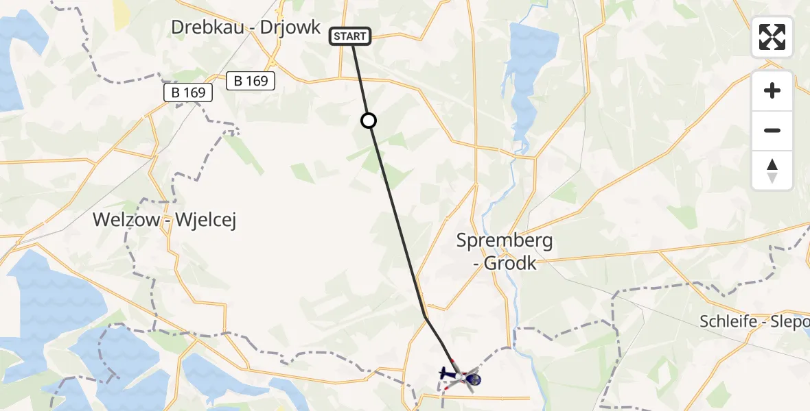 Flugroute Polizeihubschrauber Drebkau - Spremberg, 05 Juni 2026, 08:45