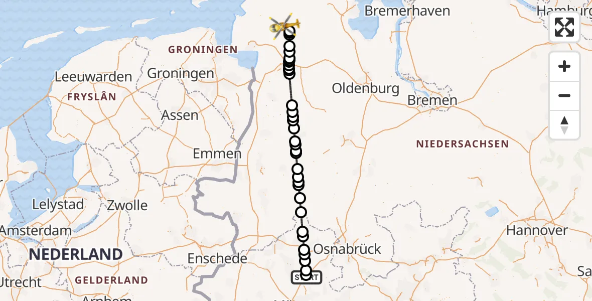 Flugroute Ambulanzhubschrauber Christoph  Westfalen-ADAC - Aurich, 05 Juni 2026, 08:46