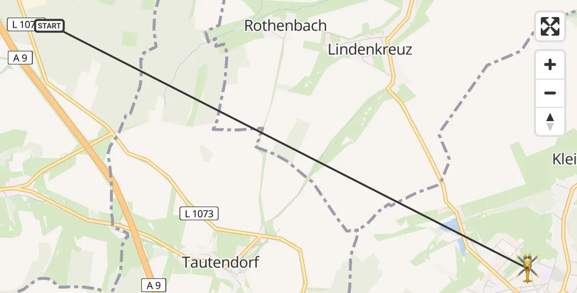 Flugroute Rettungshubschrauber Eineborn - Münchenbernsdorf, 05 Juni 2026, 08:49