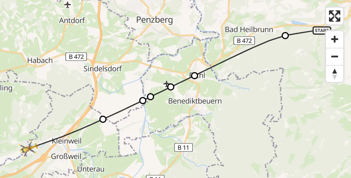 Flugroute Rettungshubschrauber Wackersberg - Großweil, 05 Juni 2026, 08:52