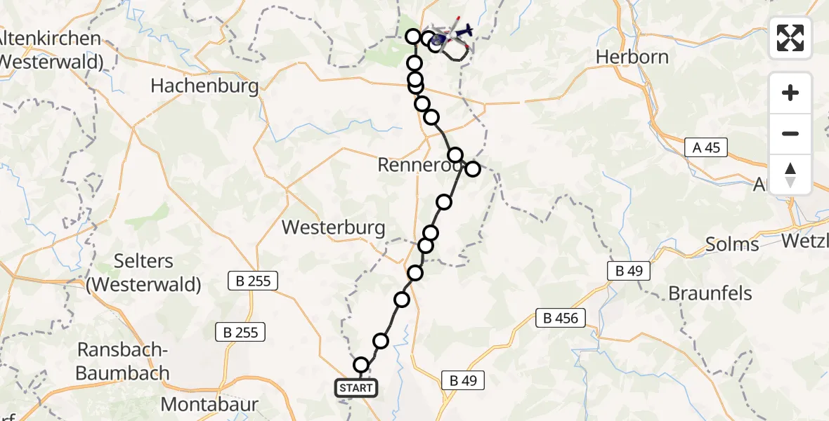 Flugroute Polizeihubschrauber Hundsangen - Liebenscheid, 05 Juni 2026, 08:57