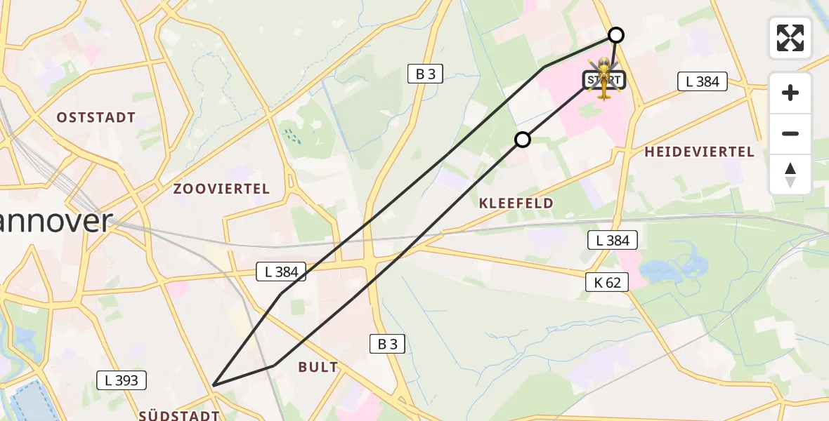 Flugroute Rettungshubschrauber Hannover Luftrettung Hubschrauberlandeplatz (Christoph 4) - Hannover Luftrettung Hubschrauberlandeplatz (Christoph 4), 05 Juni 2026, 08:58