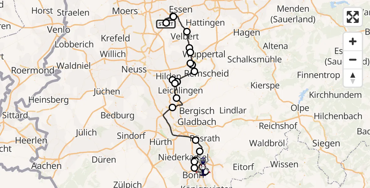 Flugroute Polizeihubschrauber Mülheim an der Ruhr - Sankt Augustin, 05 Juni 2026, 09:02