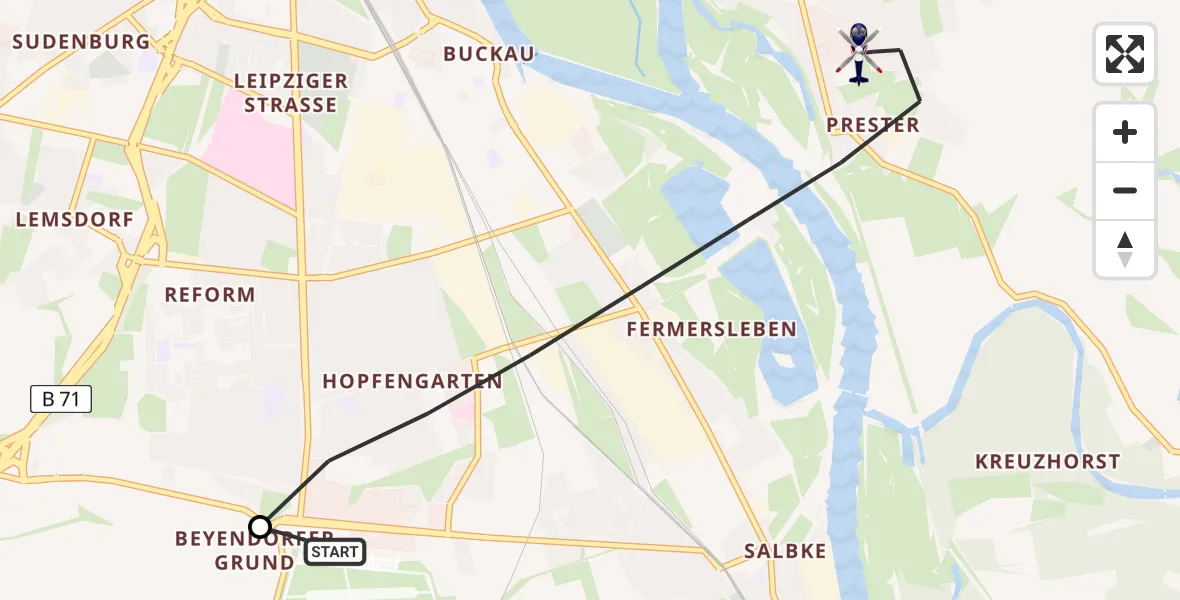 Flugroute Polizeihubschrauber Magdeburg City Flugplatz - Magdeburg, 05 Juni 2026, 09:06