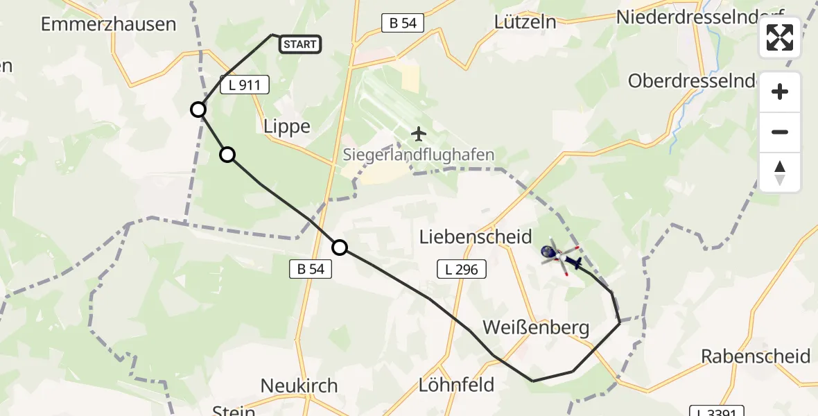 Flugroute Polizeihubschrauber Burbach - Liebenscheid, 05 Juni 2026, 09:21