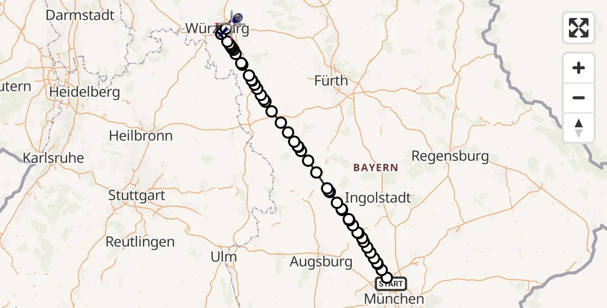 Flugroute Polizeihubschrauber Oberschleißheim - Rottendorf, 05 Juni 2026, 09:26