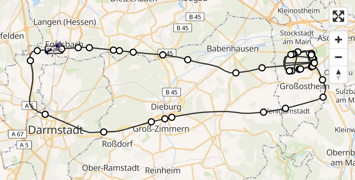Flugroute Polizeihubschrauber Flughafen Frankfurt-Egelsbach - Flughafen Frankfurt-Egelsbach, 05 Juni 2026, 09:26