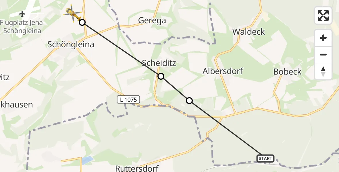 Flugroute Rettungshubschrauber Bobeck - Schöngleina, 05 Juni 2026, 09:27