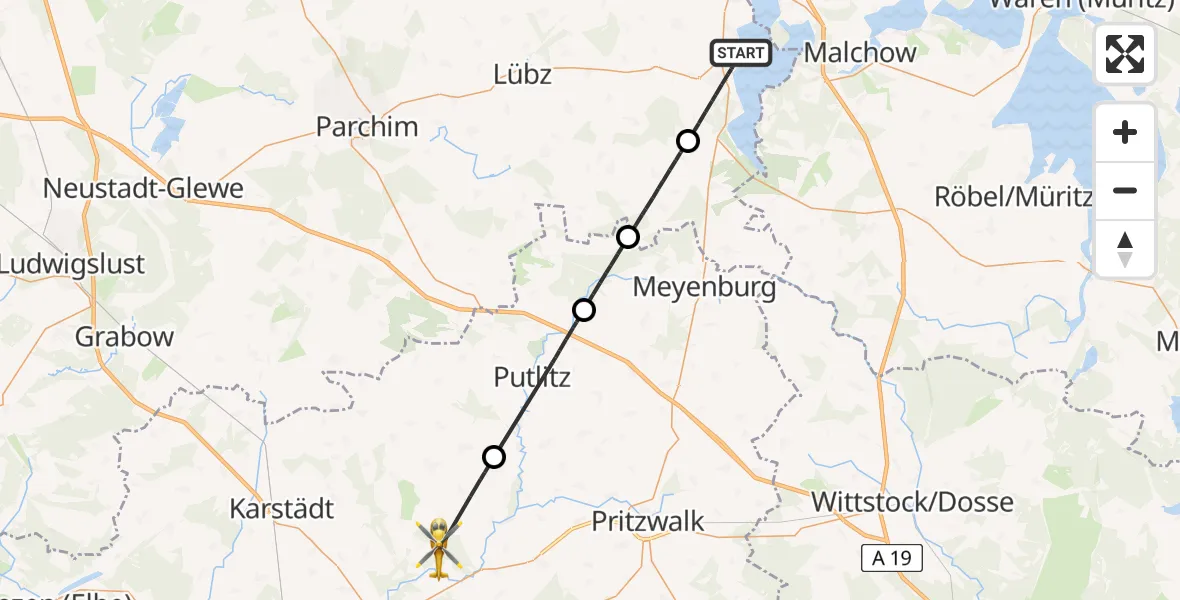 Flugroute Rettungshubschrauber Plau am See - Groß Pankow (Prignitz), 05 Juni 2026, 09:30